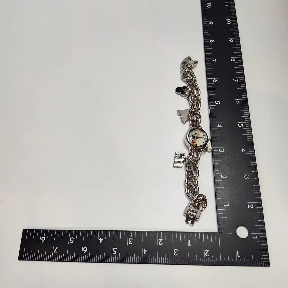 Disney Mickey Mouse Charm Bracelet Watch Silver Glove Dangle